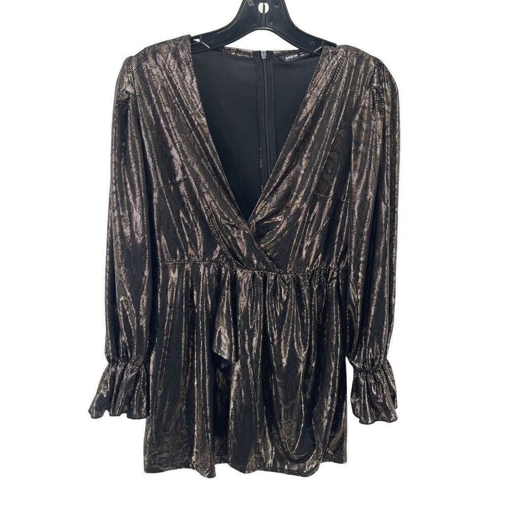 Shein gold Metallic Snakeskin Pull-over Mini Wrap Dress Small
